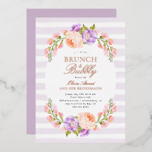 Lila Stripe en Bloom Bridal Brunch en Bubble Folie Uitnodiging