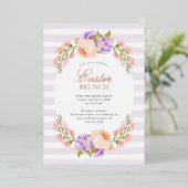 Lila Stripe- en Bloom Easter Brunch Party Folie Uitnodiging (Staand Voorkant)