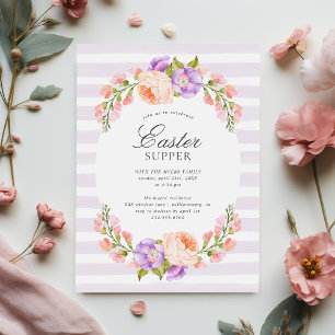 Lila stripe en Bloom Easter Supper Invitation Kaart