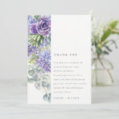 Lila Succulent Eucalyptus Botanisch Lijst Weddensc Bedankkaart (Staand voorkant)