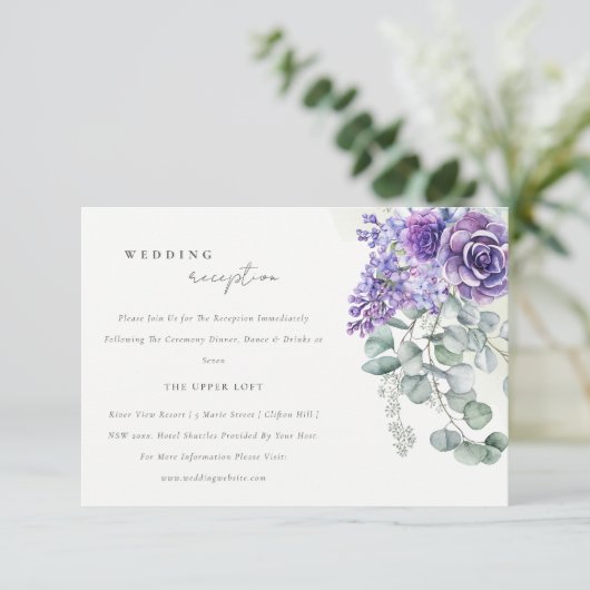 Lila Succulente Eucalyptus Fauna Weddenschap Informatiekaartje (Staand voorkant)