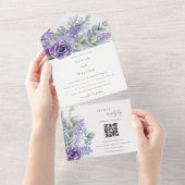 Lila Succulente Eucalyptus Foliage Weddenschap QR- All In One Uitnodiging (Afscheurbaar)