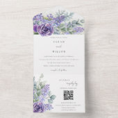 Lila Succulente Eucalyptus Foliage Weddenschap QR- All In One Uitnodiging (Binnen)