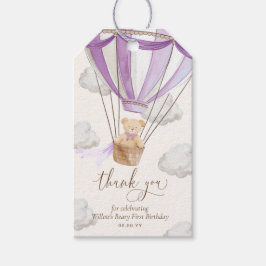 Lila teddybeer bedankt Beary eerste verjaardag Cadeaulabel