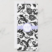 Lila trim Black Damask Swirls Wedding Invitation Kaart (Achterkant)