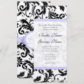 Lila trim Black Damask Swirls Wedding Invitation Kaart (Voorkant / Achterkant)