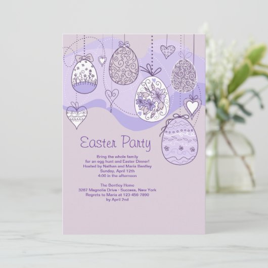 Lila uitnodiging tot Pasen (Staand voorkant)