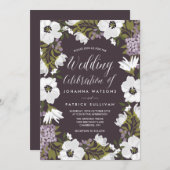 Lila uitnodiging tot weduwschap met Anemone Blooms (Voorkant / Achterkant)