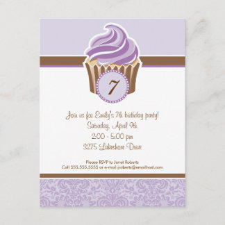 Lila uitnodiging van Cupcake Birthday Party