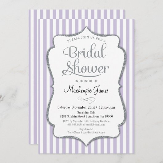 Lila uitnodiging voor lavender Gray Bridal (Voorkant / Achterkant)