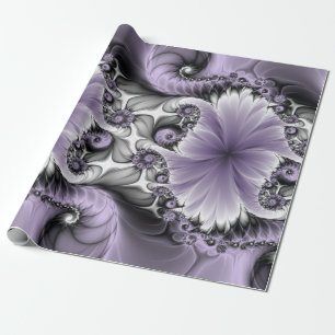 Lila Verlichtingsvlakte Abstract Floral Fractal Ar Cadeaupapier