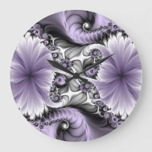 Lila Verlichtingsvlakte Abstract Floral Fractal Ar Grote Klok