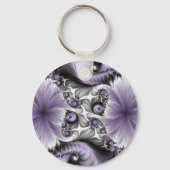 Lila Verlichtingsvlakte Abstract Floral Fractal Ar Sleutelhanger (Achterkant)