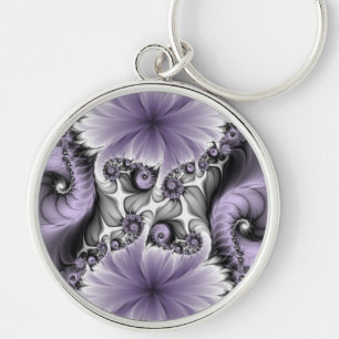 Lila Verlichtingsvlakte Abstract Floral Fractal Ar Sleutelhanger
