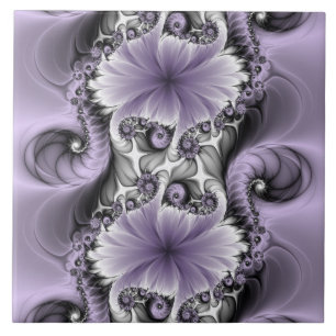 Lila Verlichtingsvlakte Abstract Floral Fractal Ar Tegeltje