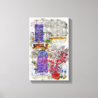 Lila Violet Deurtuin Balkon Tekening Schilderij Canvas Afdruk