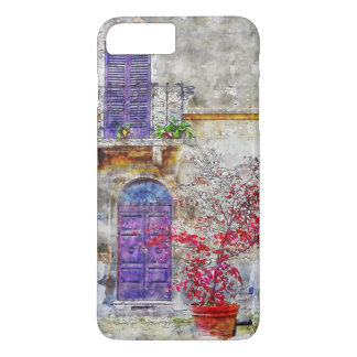 Lila Violet Deurtuin Balkon Tekening Schilderij iPhone 8 Plus / 7 Plus Hoesje