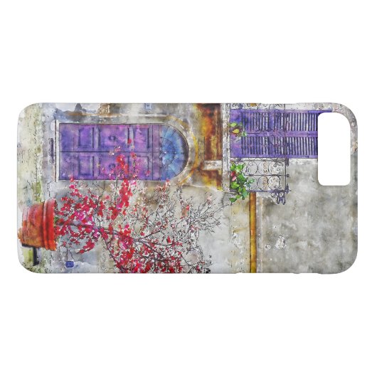 Lila Violet Deurtuin Balkon Tekening Schilderij Case-Mate iPhone Case (Achterkant (Horizontaal))