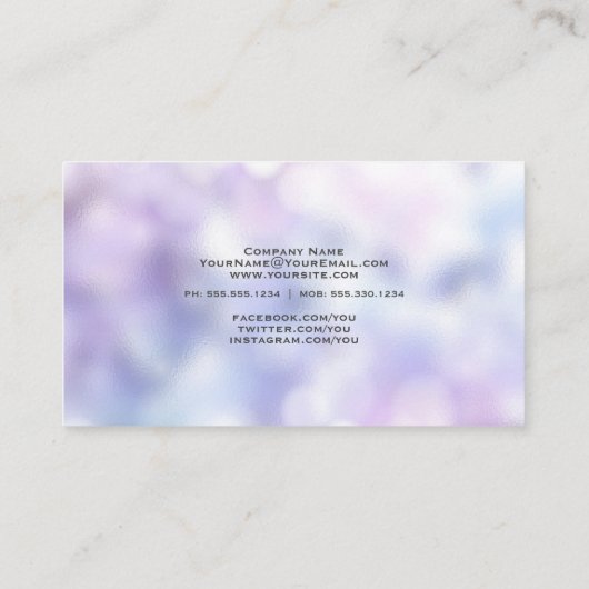 Lila Violet en Blue Bokeh Marble Visitekaartje (Achterkant)