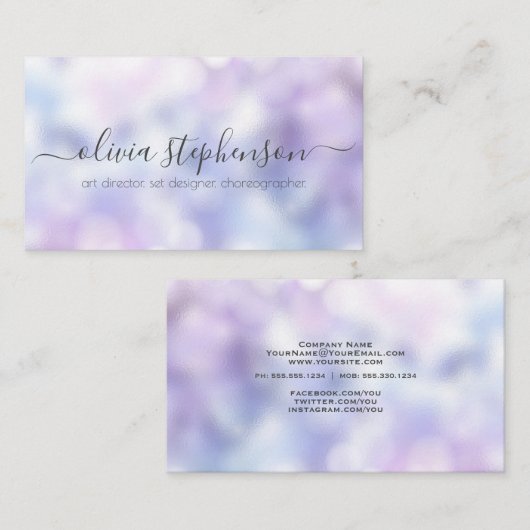 Lila Violet en Blue Bokeh Marble Visitekaartje (Voorkant / Achterkant)