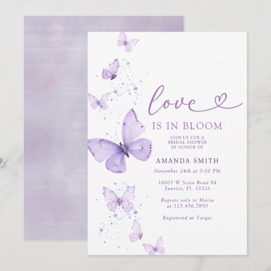 Lila vlinderliefde in bloei Vrijgezellenfeest Kaart (Voorkant / Achterkant)