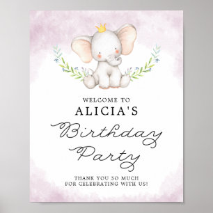 Lila Waterverf Baby Elephant Birthday Welkom Poster