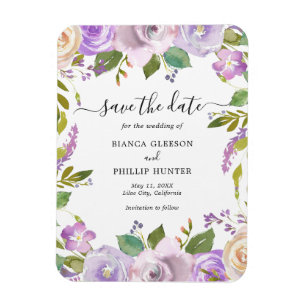 Lila Waterverf Bloemenbruiloft Save the Date Magneet