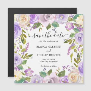 Lila Waterverf Bloemenbruiloft Save the Date Magnetische Uitnodiging