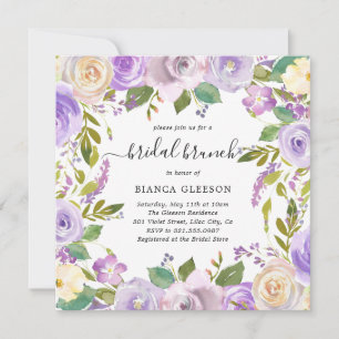 Lila Waterverf Floral Elegante Bruids Brunch Kaart
