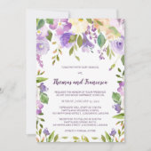 Lila Waterverf Floral Wedding Uitnodiging (Voorkant)