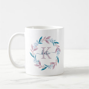 Lila Waterverf Floral Wreator Monogram Koffiemok