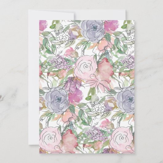 Lila Waterverf Flowers Baby Dedicatie Kaart (Achterkant)