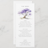 Lila Waterverf Jacaranda Tree Wedding Menu kaart (Voorkant / Achterkant)