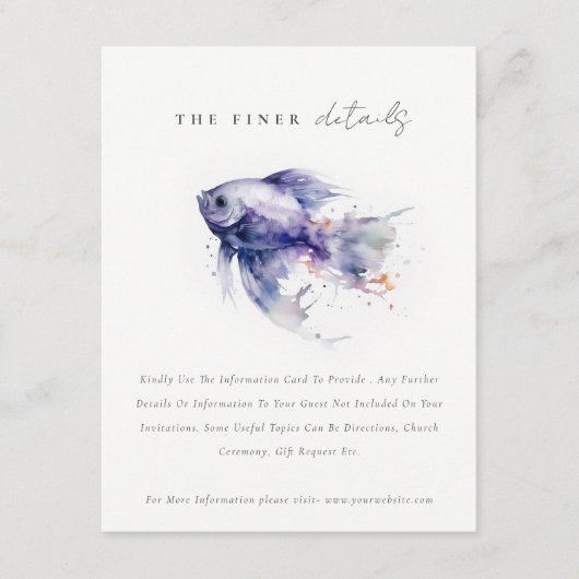 Lila Waterverf kustvis bruiloft details Informatiekaartje (Voorkant)