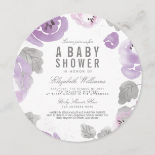 Lila Waterverf Rozen Baby shower Uitnodiging
