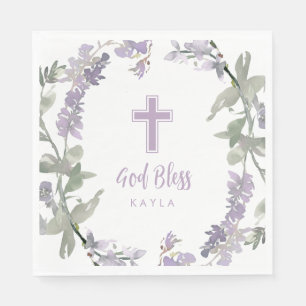 Lila Wilde Vloer Wreath & Cross-Baptisme God Bless Servet