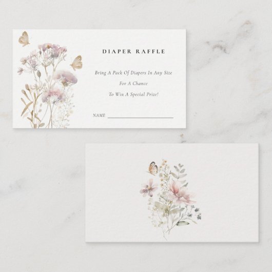 Lila Wildflower Bladluier Raffle Baby shower Informatiekaartje (Voorkant / Achterkant)