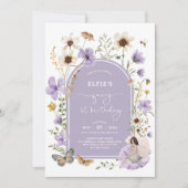 Lila Wildflower Fairy Eerste Verjaardagstuinfeest Kaart (Voorkant)