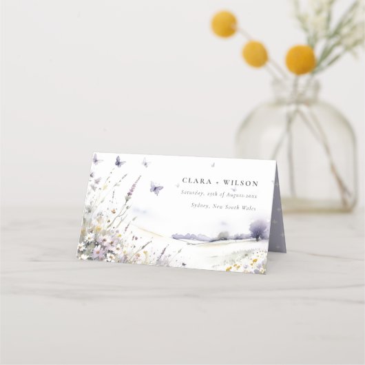 Lila Wildflower Field Vlinder Landscape Bruiloft (Voorkant)