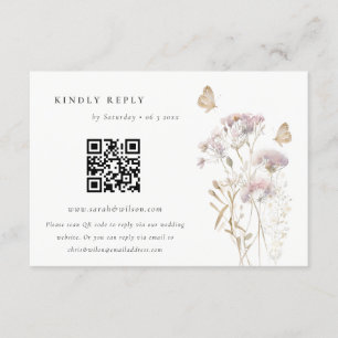Lila Wildflower Varen Bladgroen Bruiloft QR Code R Informatiekaartje