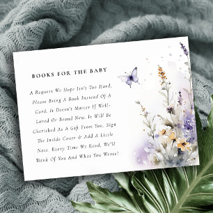 Lila Wildflower vlinder boeken voor Baby shower Informatiekaartje