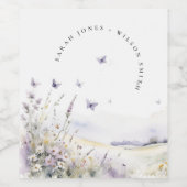 Lila Wildflower Vlinder Veldlandschap Bruiloft Wijn Etiket (Enkel label)