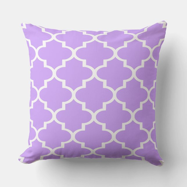 Lila wit Quatrefoil Lattice kussen (Voorkant)