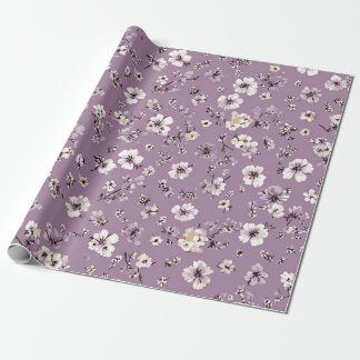 Lila Witte Ditsy Bloem Pastel Boho 70s Vintage Cadeaupapier