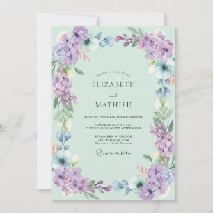 Lila zee schuim Wilde bloemen Bruiloft Kaart