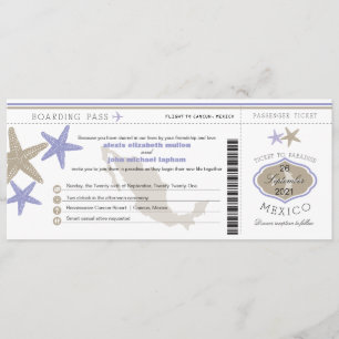 Lila zeester Mexico Boarding Pass bruiloft Kaart