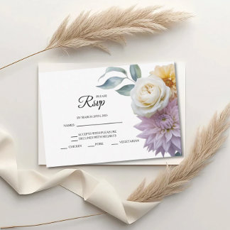 Lilac And Butter Yellow Floral Wedding RSVP Cards Kaartje