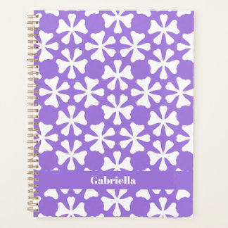 Lilac and White Modern Geometric Floral Pattern Planner