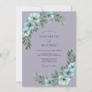 Lilac Aqua Anemone Bruiloft Kaart