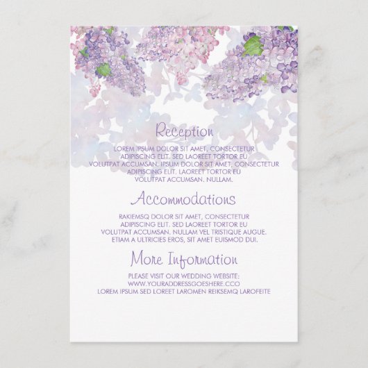 Lilac Aquarelles Information du Mariage Carte d'hô (Devant)